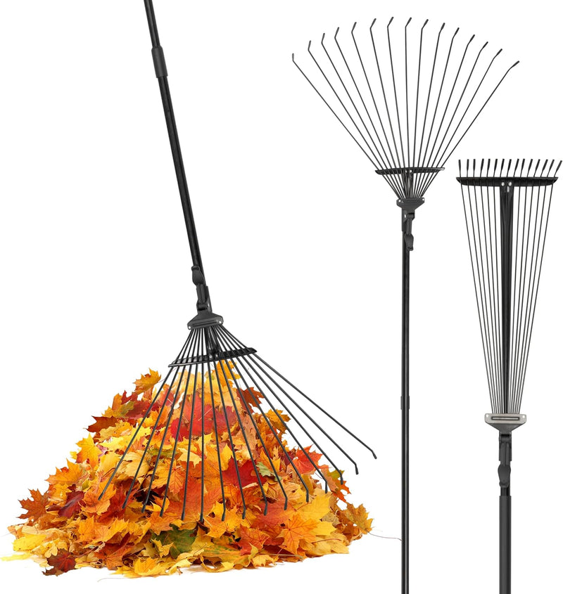 Pelle & Sol Garden Rake - 38-63 Inch Adjustable Lawn Rake for Gardening, Grass w/ 25 Tines for Yard Clean Up - Garden Rakes for Leaves, Lawn Leveller, Yard Clean Up Tool - Black